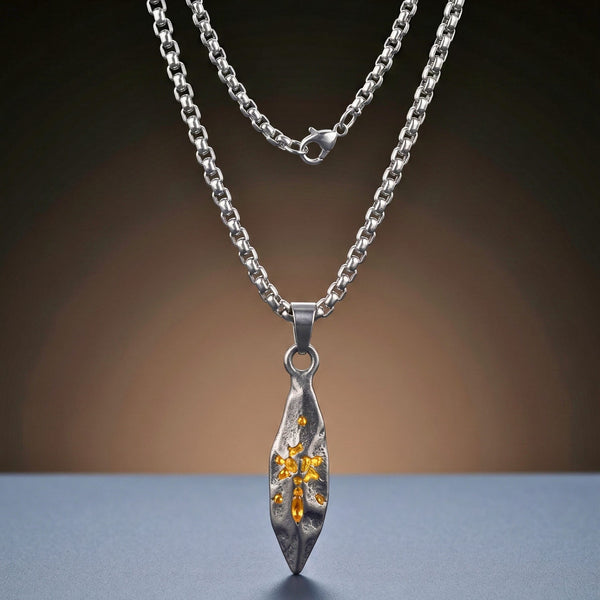 ABSTRACT SPEAR - GUNMETAL - 9mm Titanium Steel Pendant with 23inch Round Box 4mm Chain for Men & Boys