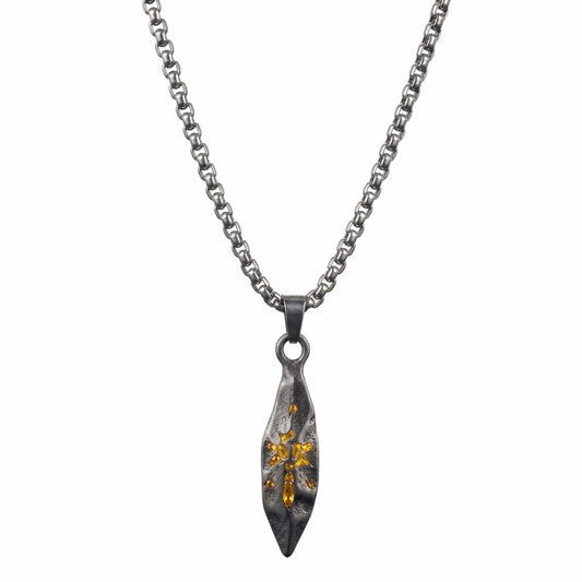 THE MEN THING SS Pendant/ Necklace ABSTRACT SPEAR - GUNMETAL - 9mm Titanium Steel Pendant with 23inch Round Box 4mm Chain for Men & Boys