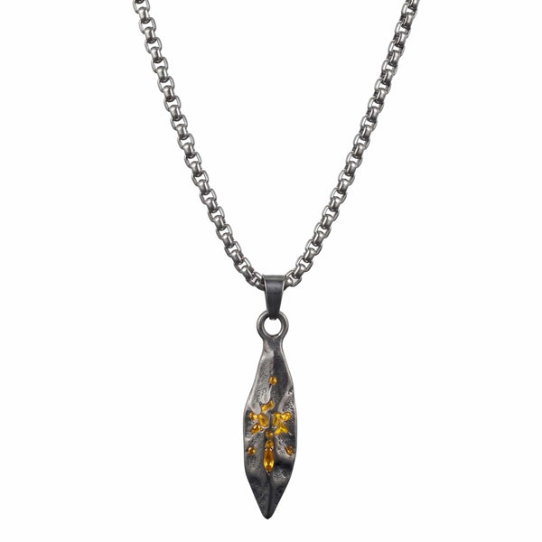 ABSTRACT SPEAR - GUNMETAL - 9mm Titanium Steel Pendant with 23inch Round Box 4mm Chain for Men & Boys