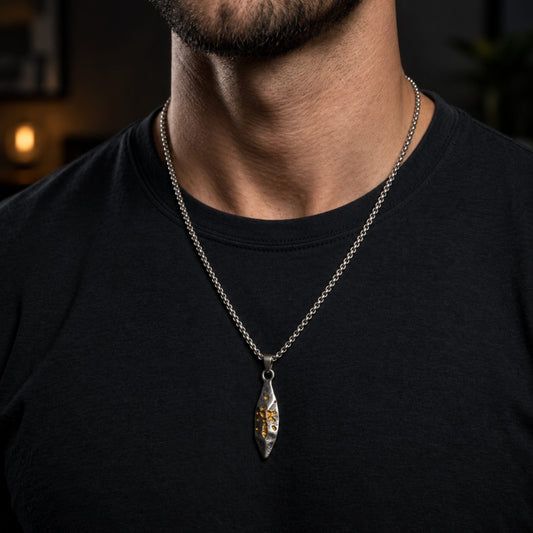 THE MEN THING SS Pendant/ Necklace ABSTRACT SPEAR - GUNMETAL - 9mm Titanium Steel Pendant with 23inch Round Box 4mm Chain for Men & Boys