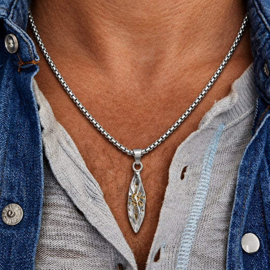THE MEN THING SS Pendant/ Necklace ABSTRACT SPEAR - STEEL - 9mm Titanium Steel Pendant with 23inch Round Box 4mm Chain for Men & Boys