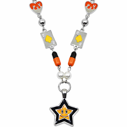 THE MEN THING SS Pendant/ Necklace ACE FLAME STAR - 25mm Titanium Steel Pendant with 19 to 21inch 6mm Adjustable Cable Chain for Men & Boys