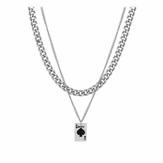 THE MEN THING SS Pendant/ Necklace ACE STACK - 20mm Titanium Steel Pendant with 19 to 21inch Adjustable Cable Chain for Men & Boys