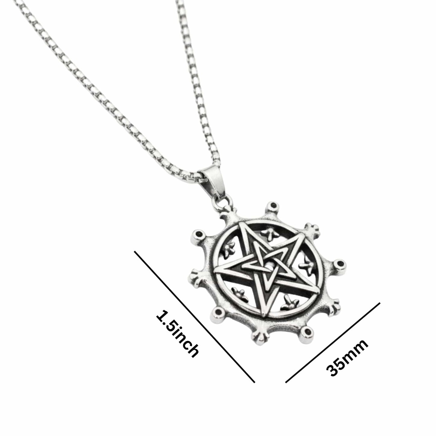 THE MEN THING SS Pendant/ Necklace AEGON STAR - 35mm Titanium Steel Pendant with 24inch Round Box 4mm Chain for Men & Boys
