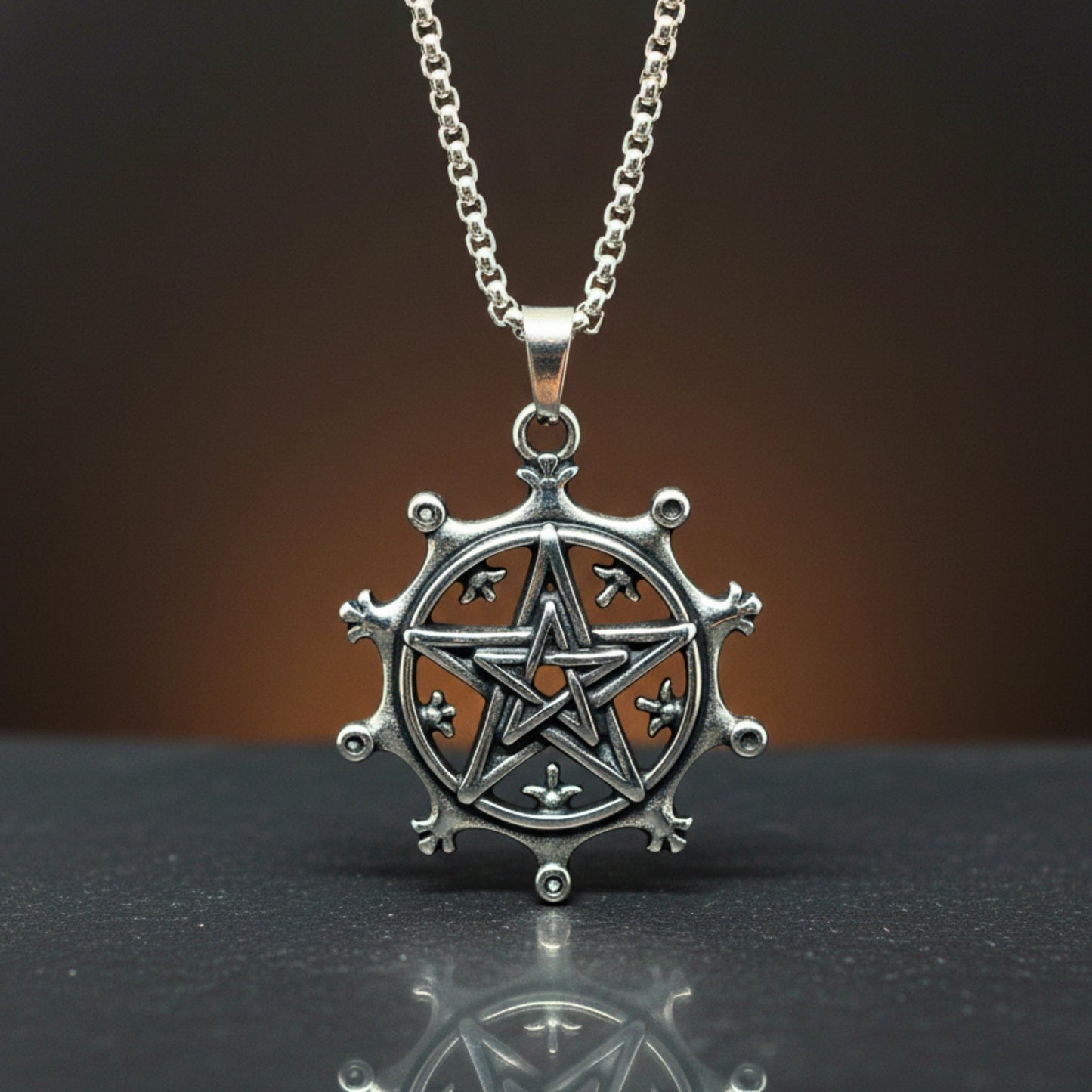THE MEN THING SS Pendant/ Necklace AEGON STAR - 35mm Titanium Steel Pendant with 24inch Round Box 4mm Chain for Men & Boys