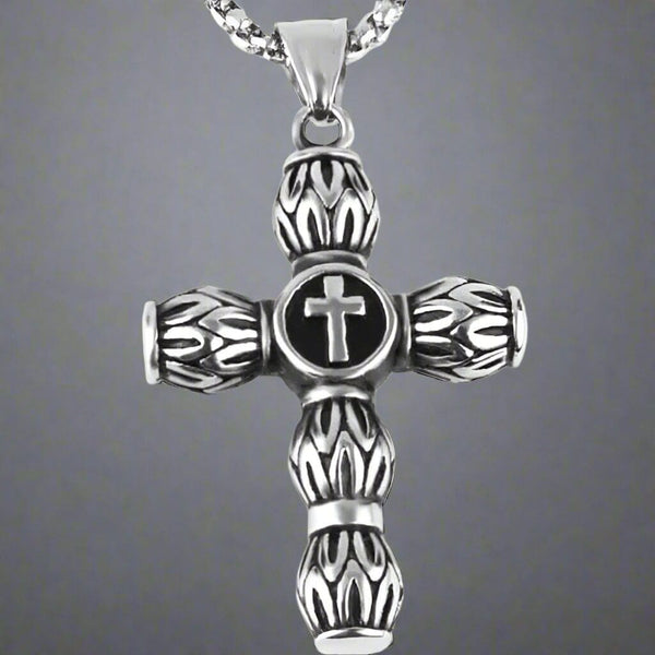ALLMIGHTY CROSS -  Alloy Pendant with Stainless Steel 24inch Round Box Chain, American trending Style for Men & Boy