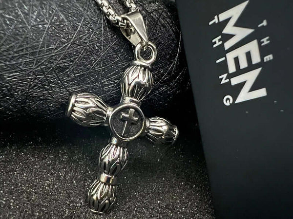 ALLMIGHTY CROSS -  Alloy Pendant with Stainless Steel 24inch Round Box Chain, American trending Style for Men & Boy