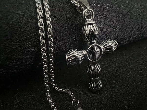 ALLMIGHTY CROSS -  Alloy Pendant with Stainless Steel 24inch Round Box Chain, American trending Style for Men & Boy