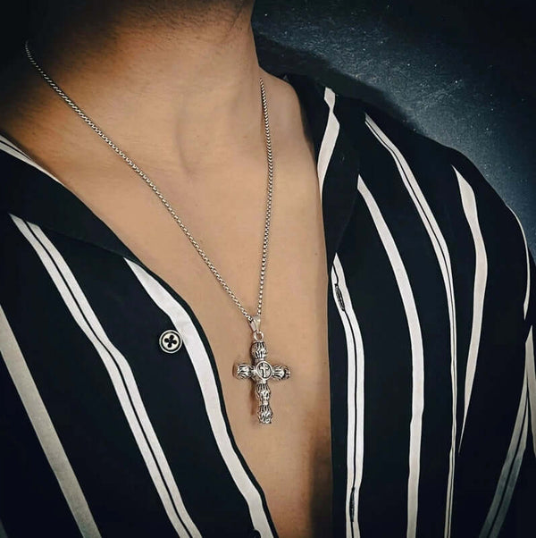 ALLMIGHTY CROSS -  Alloy Pendant with Stainless Steel 24inch Round Box Chain, American trending Style for Men & Boy