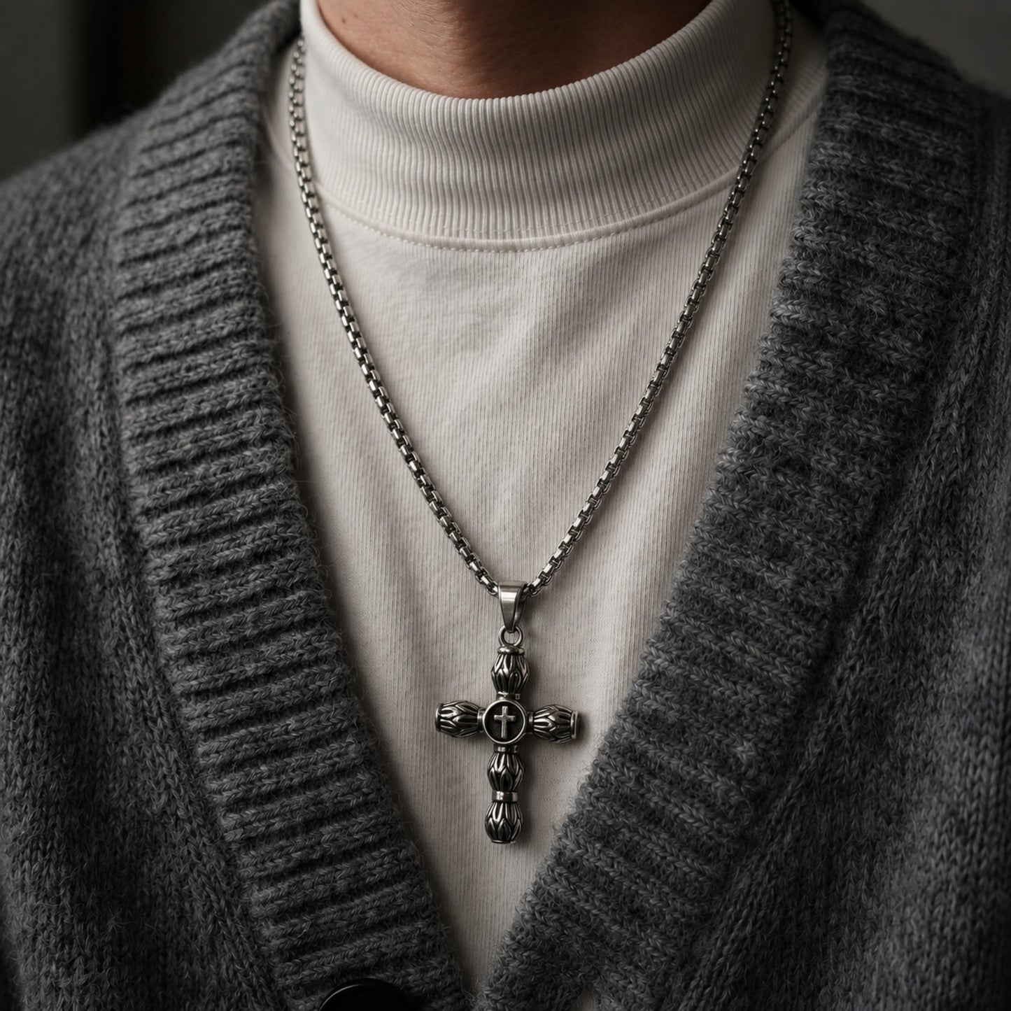 THE MEN THING SS Pendant/ Necklace ALLMIGHTY CROSS -  Alloy Pendant with Stainless Steel 24inch Round Box Chain, American trending Style for Men & Boy