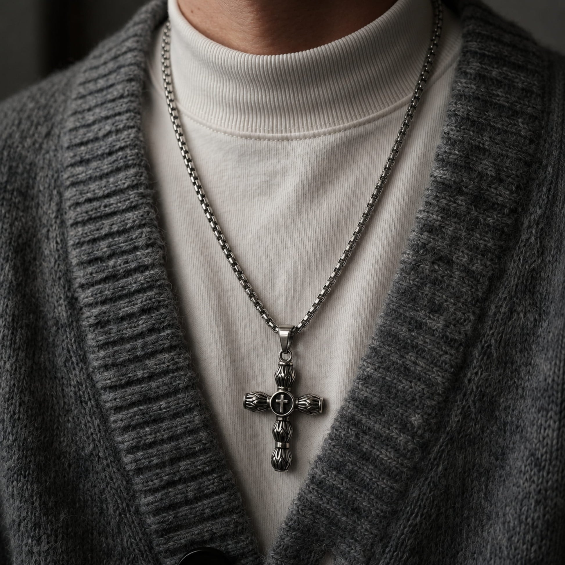 THE MEN THING SS Pendant/ Necklace ALLMIGHTY CROSS -  Alloy Pendant with Stainless Steel 24inch Round Box Chain, American trending Style for Men & Boy