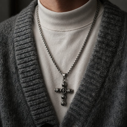 THE MEN THING SS Pendant/ Necklace ALLMIGHTY CROSS -  Alloy Pendant with Stainless Steel 24inch Round Box Chain, American trending Style for Men & Boy