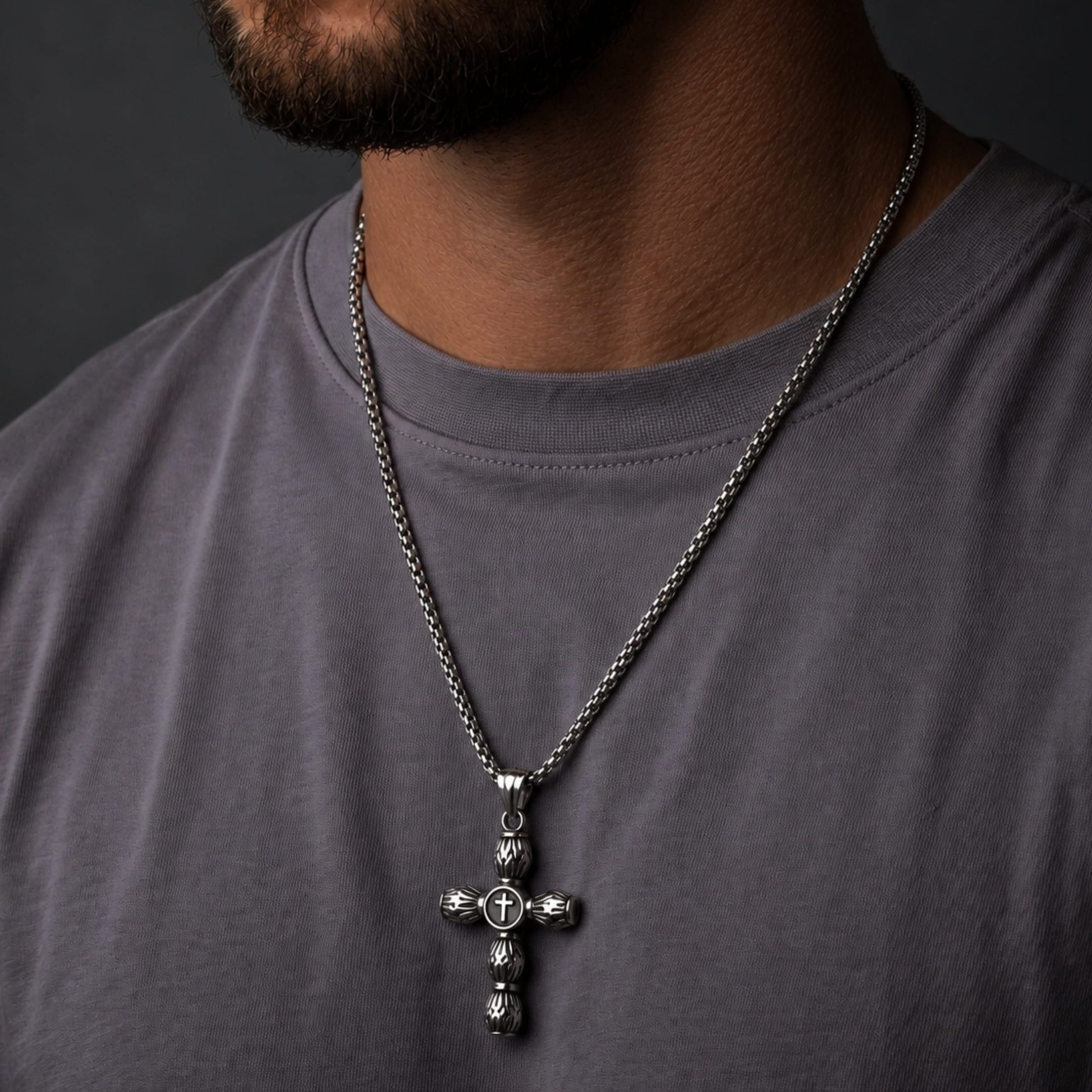 THE MEN THING SS Pendant/ Necklace ALLMIGHTY CROSS (T) - Pure Titanium Steel Pendant with Stainless Steel 24inch Round Box Chain, European trending Style for Men & Boy