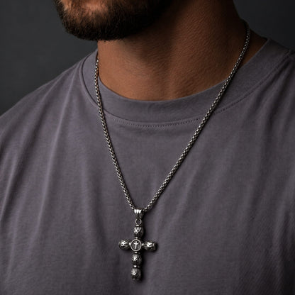 THE MEN THING SS Pendant/ Necklace ALLMIGHTY CROSS (T) - Pure Titanium Steel Pendant with Stainless Steel 24inch Round Box Chain, European trending Style for Men & Boy