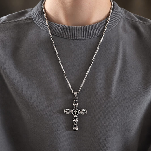 THE MEN THING SS Pendant/ Necklace ALLMIGHTY CROSS (T) - Pure Titanium Steel Pendant with Stainless Steel 24inch Round Box Chain, European trending Style for Men & Boy