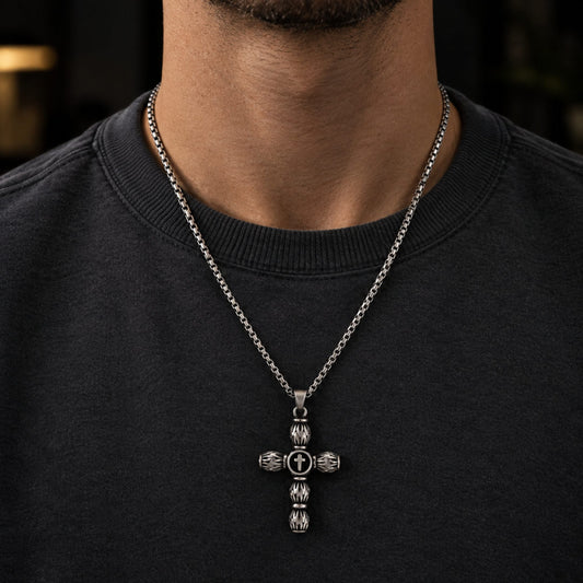 THE MEN THING SS Pendant/ Necklace ALLMIGHTY CROSS (T) - Pure Titanium Steel Pendant with Stainless Steel 24inch Round Box Chain, European trending Style for Men & Boy