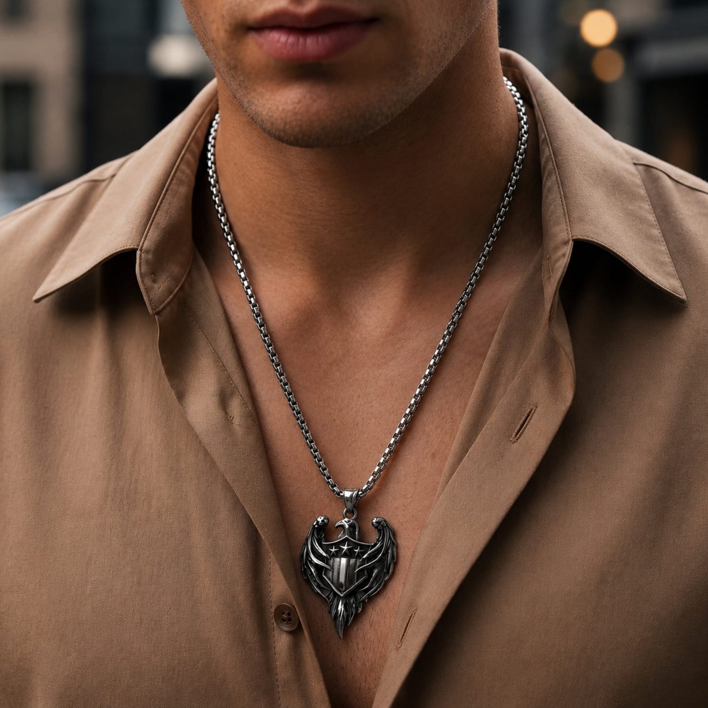 THE MEN THING SS Pendant/ Necklace AMERICAN EAGLE PRIDE -  Pure Titanium Steel The Eagle Pendant with 24inch Round Box Chain for Men & Boys