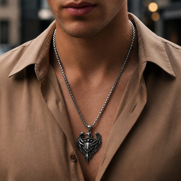 AMERICAN EAGLE PRIDE -  Pure Titanium Steel The Eagle Pendant with 24inch Round Box Chain for Men & Boys