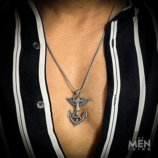THE MEN THING SS Pendant/ Necklace ANCHOR OF LIFE - Pure Titanium Steel Pendant with 24inch Round Box Chain for Men & Boys