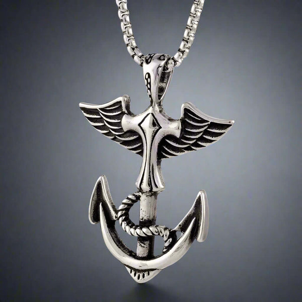 एंकर ऑफ लाइफ - पुरुषों और लड़कों के लिए 24 इंच गोल बॉक्स चेन के साथ शुद्ध टाइटेनियम स्टील पेंडेंट