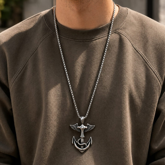 THE MEN THING SS Pendant/ Necklace ANCHOR OF LIFE -  Pure Titanium Steel Pendant with 24inch Round Box Chain for Men & Boys