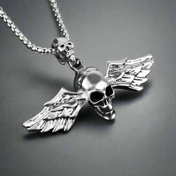 ANGLE SKULL- Alloy Pendant with Pure Stainless  steel 24inch Chain for Men, American trending Style - Round Box Chain & Pendant for Men & Boy