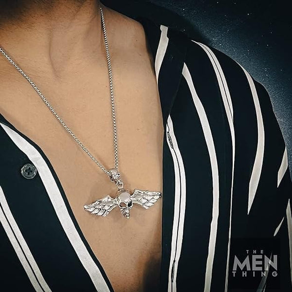 ANGLE SKULL- Alloy Pendant with Pure Stainless  steel 24inch Chain for Men, American trending Style - Round Box Chain & Pendant for Men & Boy