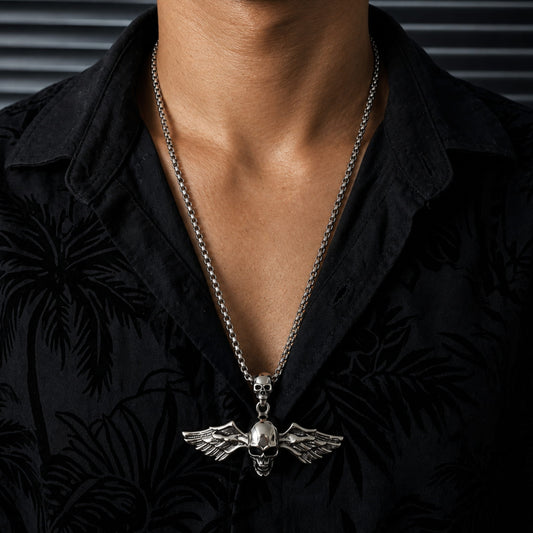 THE MEN THING SS Pendant/ Necklace ANGLE SKULL- Alloy Pendant with Pure Stainless  steel 24inch Chain for Men, American trending Style - Round Box Chain & Pendant for Men & Boy