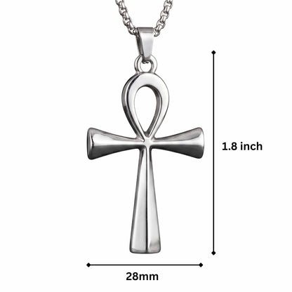 THE MEN THING SS Pendant/ Necklace ANKH - 28mm Titanium Steel Pendant with 27inch Round Box 4mm Chain for Men & Boys