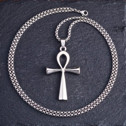 THE MEN THING SS Pendant/ Necklace ANKH - 28mm Titanium Steel Pendant with 27inch Round Box 4mm Chain for Men & Boys