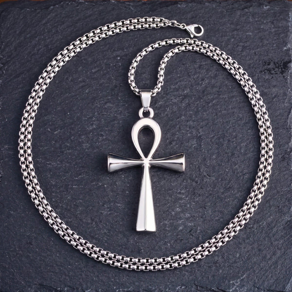 ANKH - 28mm Titanium Steel Pendant with 27inch Round Box 4mm Chain for Men & Boys
