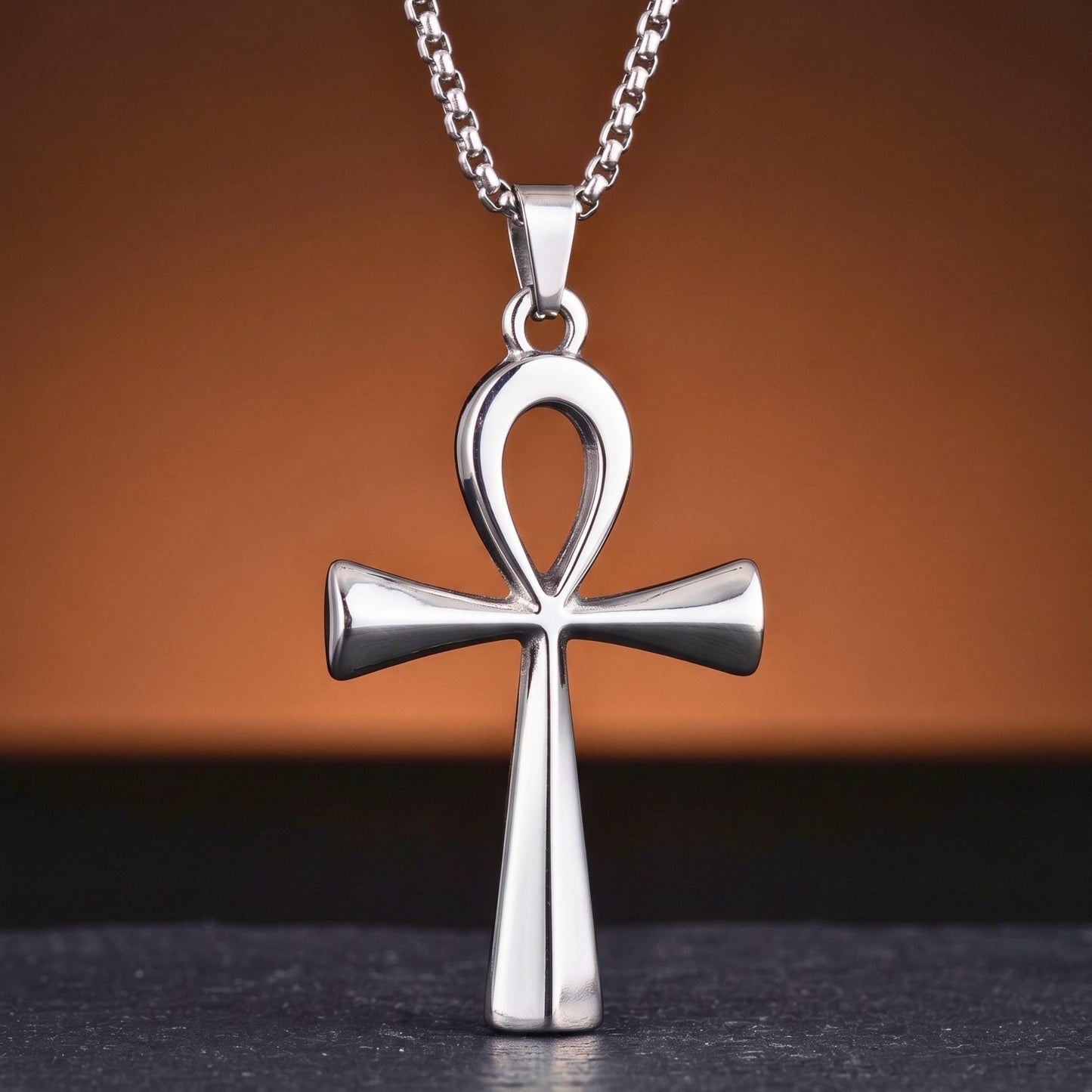 THE MEN THING SS Pendant/ Necklace ANKH - 28mm Titanium Steel Pendant with 27inch Round Box 4mm Chain for Men & Boys