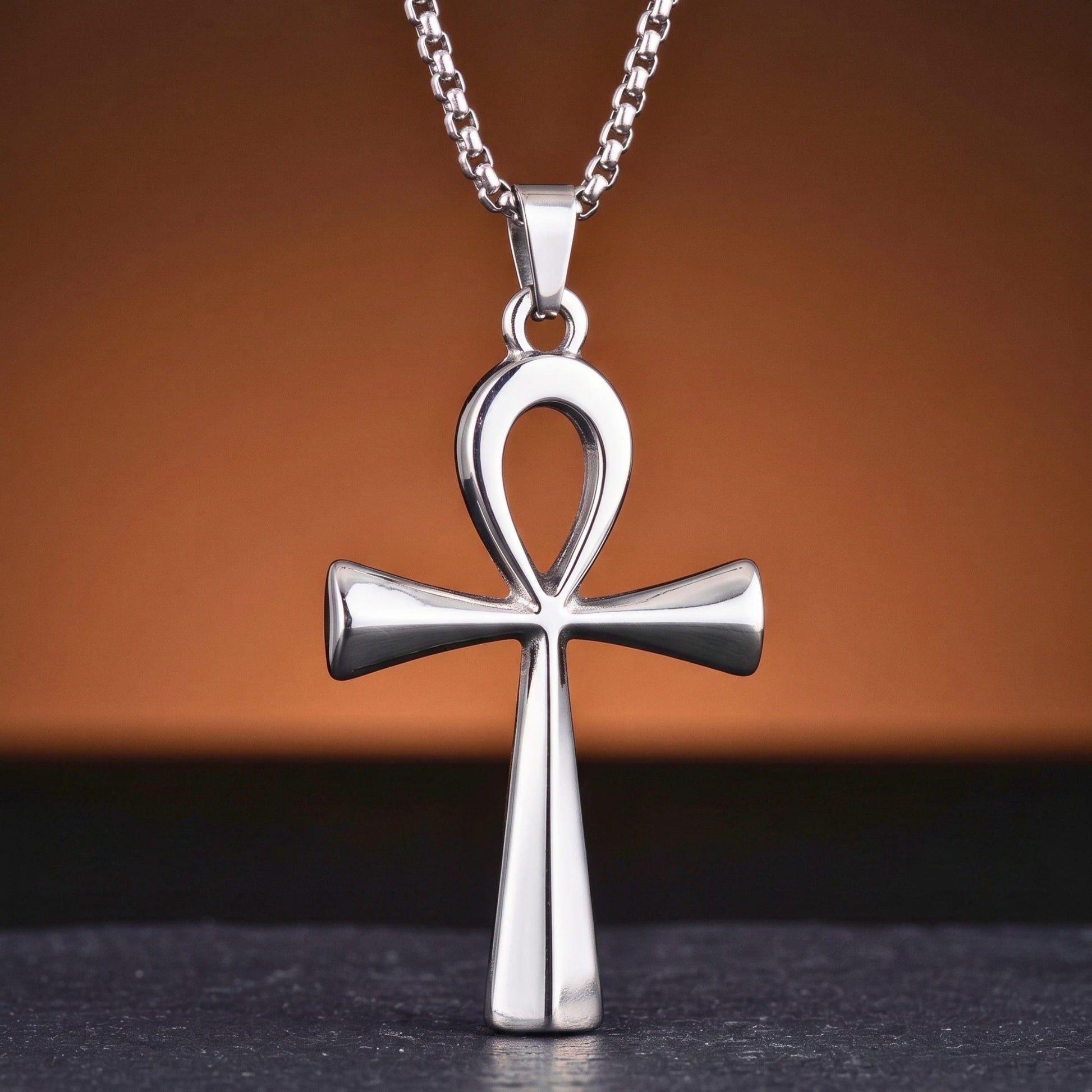 THE MEN THING SS Pendant/ Necklace ANKH - 28mm Titanium Steel Pendant with 27inch Round Box 4mm Chain for Men & Boys
