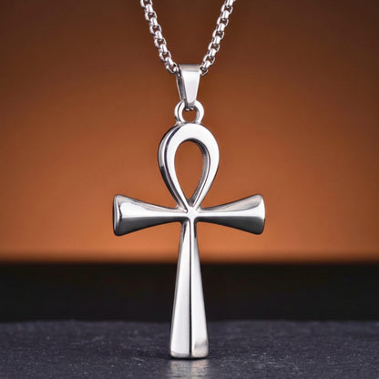 THE MEN THING SS Pendant/ Necklace ANKH - 28mm Titanium Steel Pendant with 27inch Round Box 4mm Chain for Men & Boys