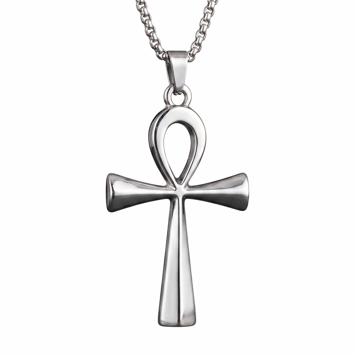 THE MEN THING SS Pendant/ Necklace ANKH - 28mm Titanium Steel Pendant with 27inch Round Box 4mm Chain for Men & Boys