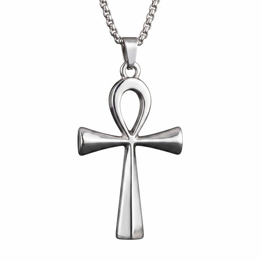 THE MEN THING SS Pendant/ Necklace ANKH - 28mm Titanium Steel Pendant with 27inch Round Box 4mm Chain for Men & Boys