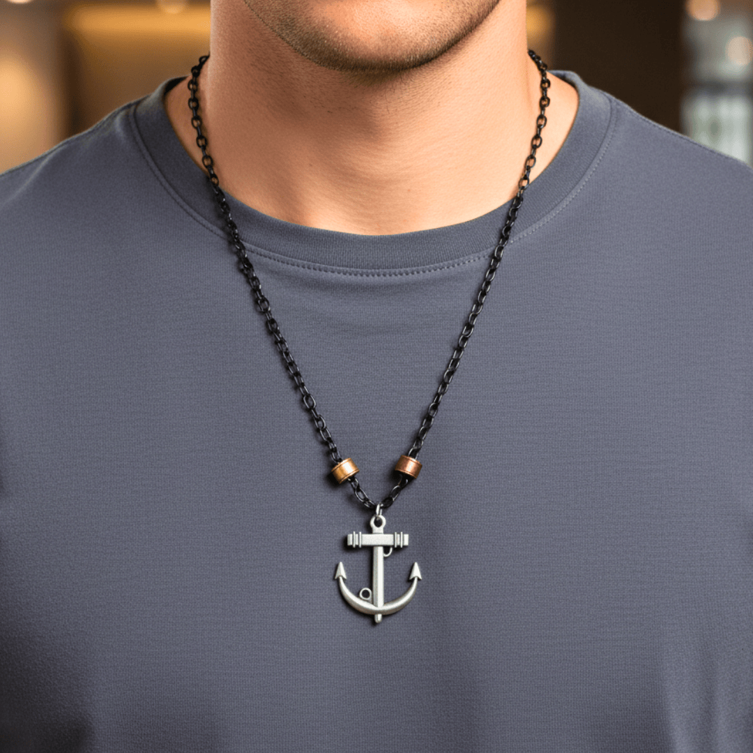 THE MEN THING SS Pendant/ Necklace AQUA ANCHOR - Pure Titanium Steel Pendant with 27inch Chain for Men & Boys