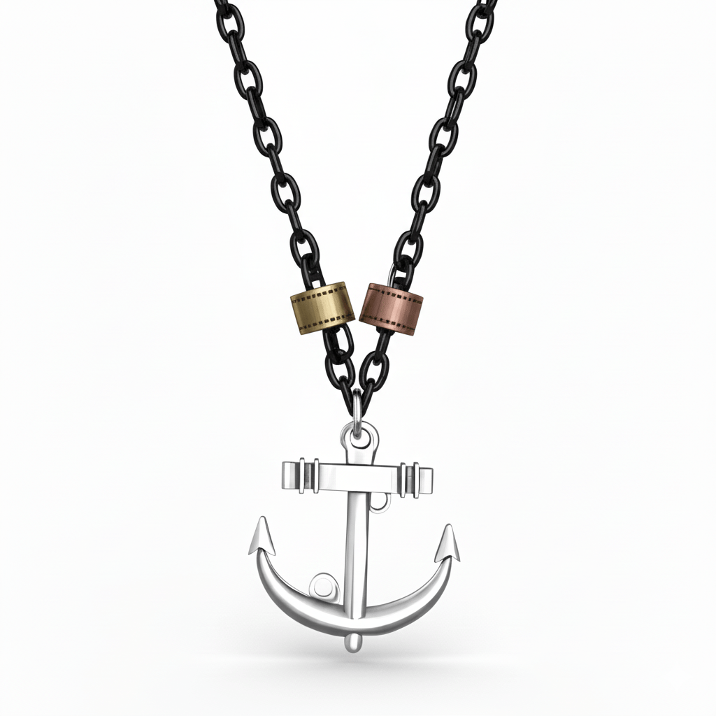THE MEN THING SS Pendant/ Necklace AQUA ANCHOR - Pure Titanium Steel Pendant with 27inch Chain for Men & Boys