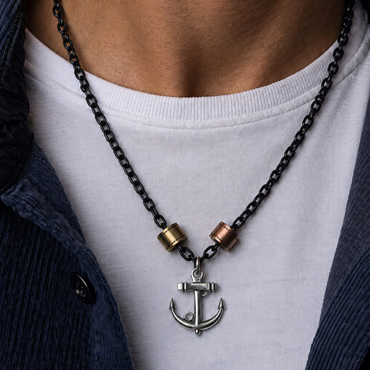THE MEN THING SS Pendant/ Necklace AQUA ANCHOR - Pure Titanium Steel Pendant with 27inch Chain for Men & Boys