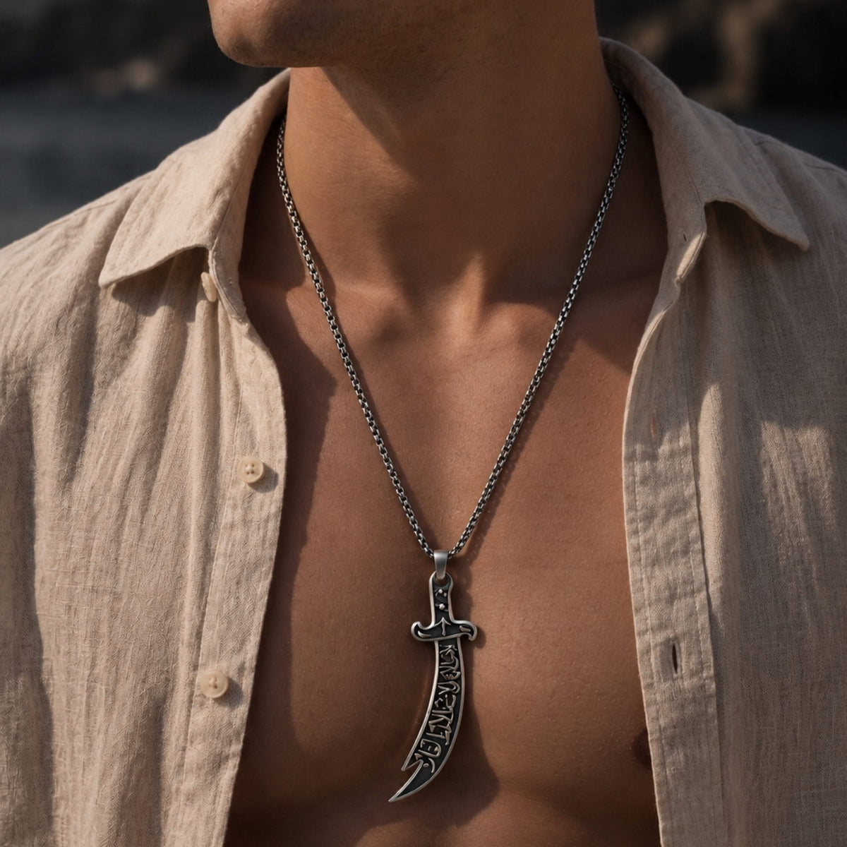 THE MEN THING SS Pendant/ Necklace ARABIAN SWORD - 16mm Titanium Steel Pendant with 23inch Round Box 4mm Chain for Men & Boys