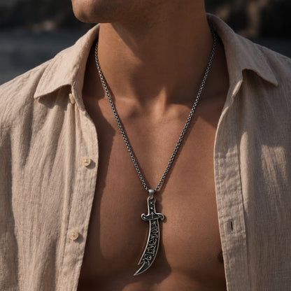 THE MEN THING SS Pendant/ Necklace ARABIAN SWORD - 16mm Titanium Steel Pendant with 23inch Round Box 4mm Chain for Men & Boys