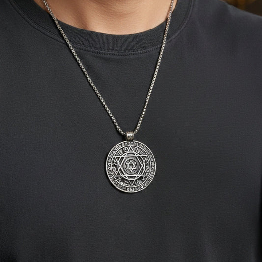 THE MEN THING SS Pendant/ Necklace ARCANE HEX SIGIL - 42mm Pure Titanium Steel  Pendant with 27inch Round Box 4mm Chain for Men & Boys