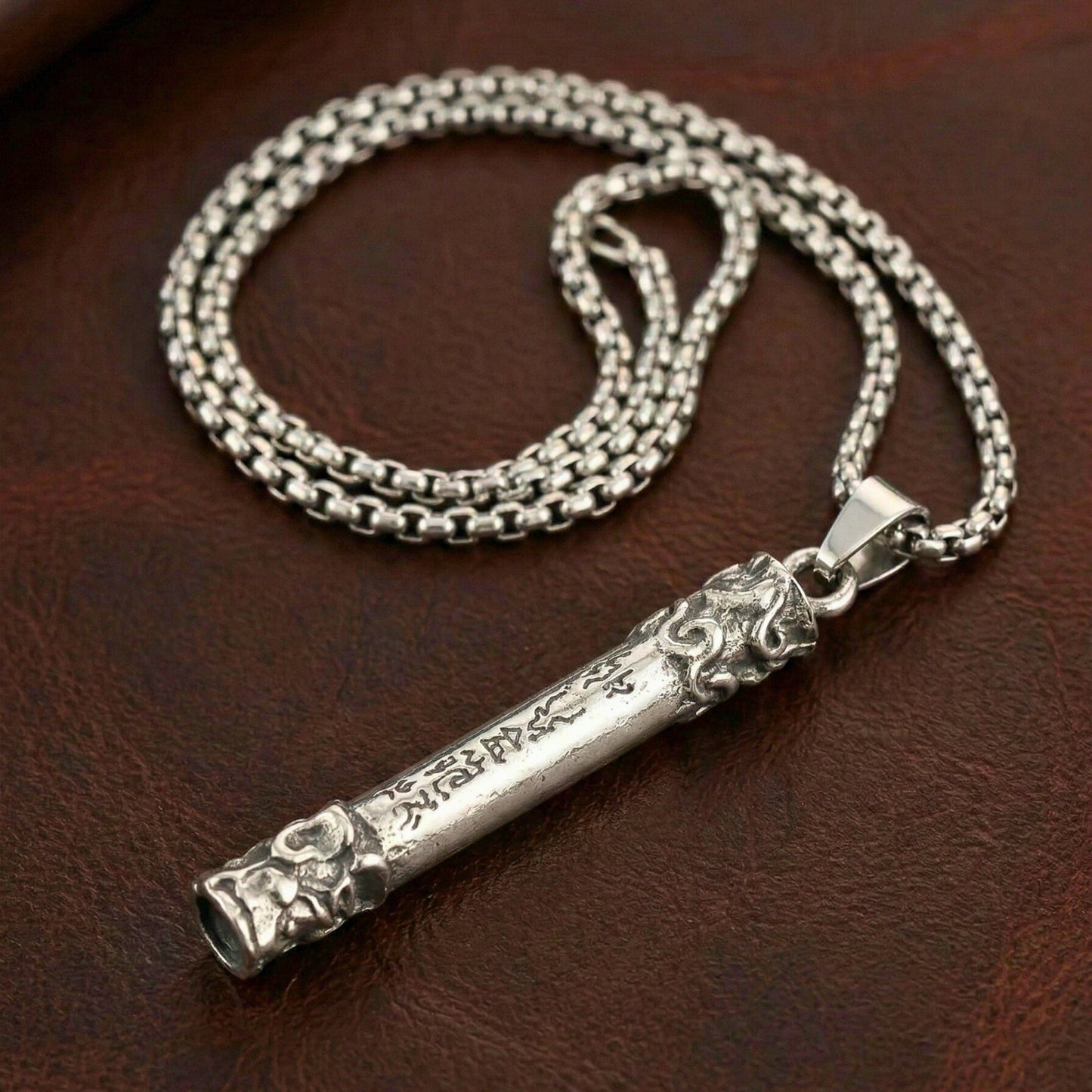 THE MEN THING SS Pendant/ Necklace ARCANE SCRIPT BAR - 10mm Pure Titanium Steel Pendant with 27inch Round Box 4mm Chain for Men & Boys