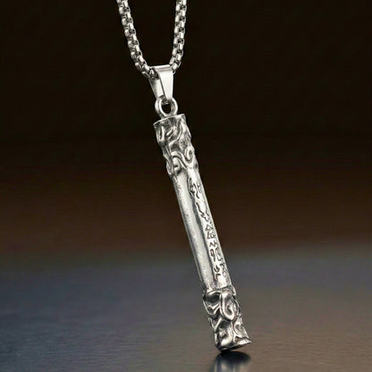 THE MEN THING SS Pendant/ Necklace ARCANE SCRIPT BAR - 10mm Pure Titanium Steel Pendant with 27inch Round Box 4mm Chain for Men & Boys