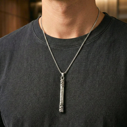 THE MEN THING SS Pendant/ Necklace ARCANE SCRIPT BAR - 10mm Pure Titanium Steel Pendant with 27inch Round Box 4mm Chain for Men & Boys
