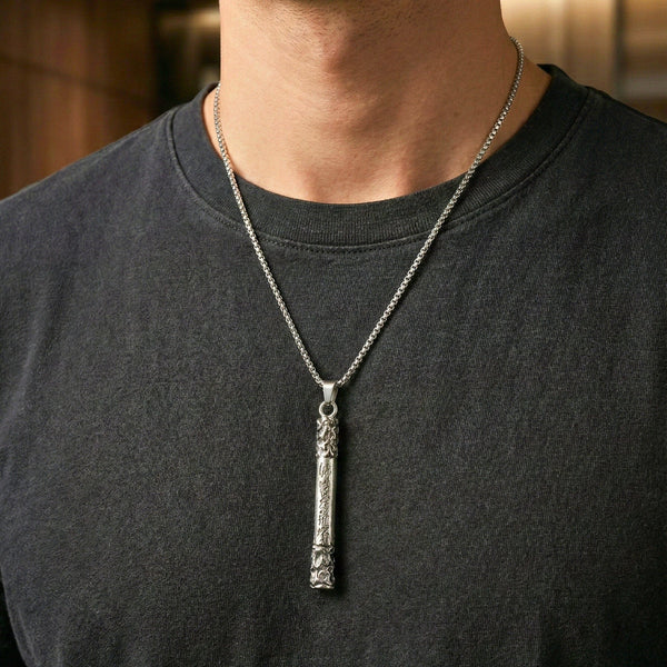 ARCANE SCRIPT BAR - 10mm Pure Titanium Steel Pendant with 27inch Round Box 4mm Chain for Men & Boys