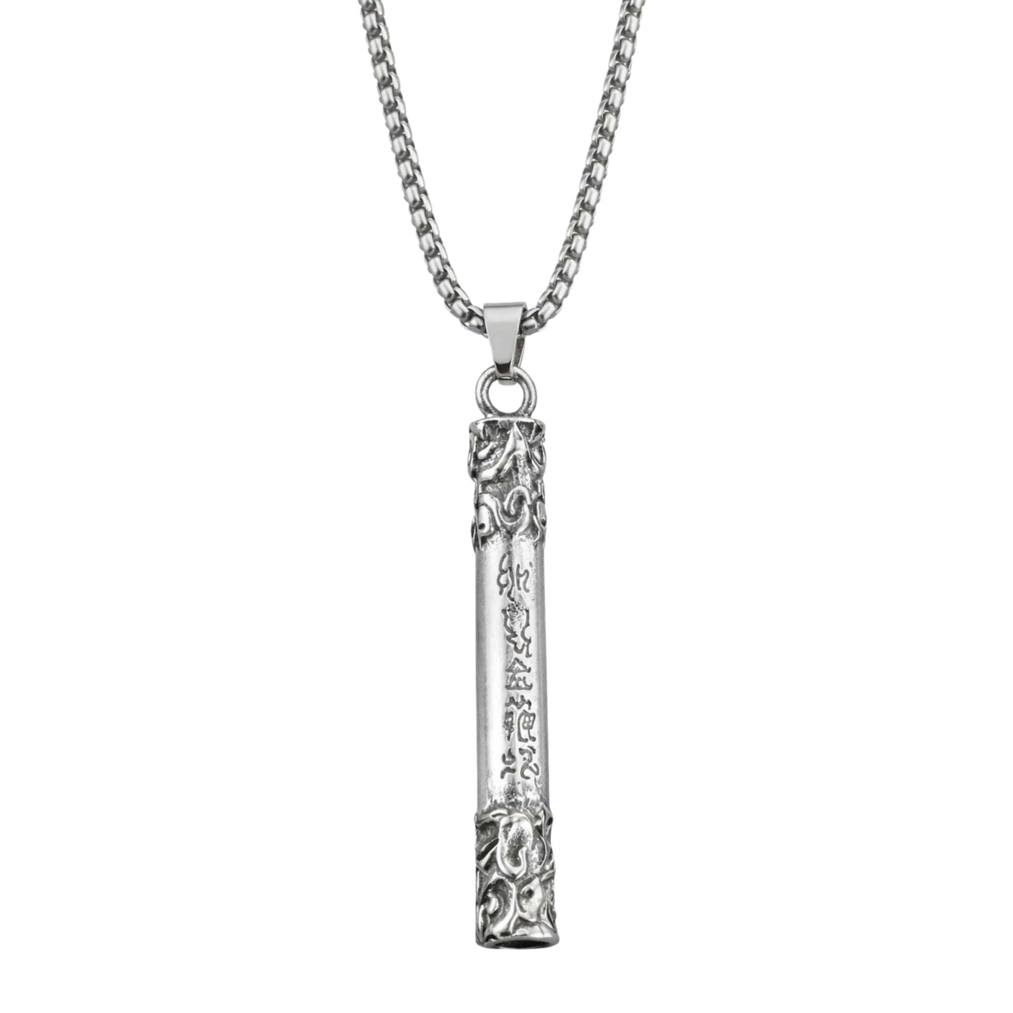 THE MEN THING SS Pendant/ Necklace ARCANE SCRIPT BAR - 10mm Pure Titanium Steel Pendant with 27inch Round Box 4mm Chain for Men & Boys