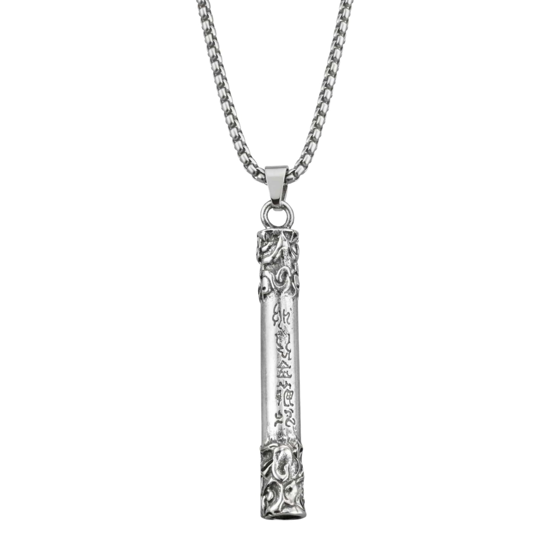 THE MEN THING SS Pendant/ Necklace ARCANE SCRIPT BAR - 10mm Pure Titanium Steel Pendant with 27inch Round Box 4mm Chain for Men & Boys