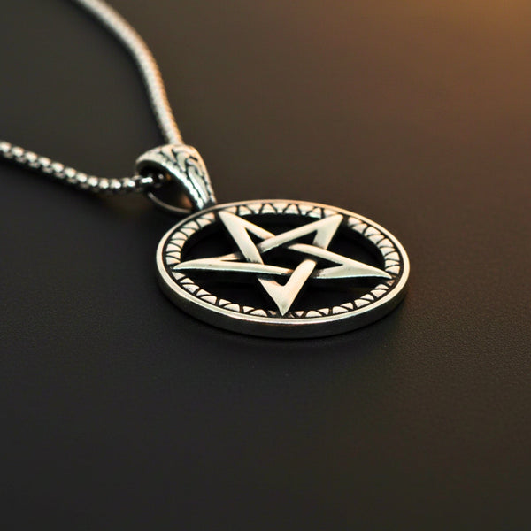 ARCANE STAR - 34mm Titanium Steel Pendant with 24inch Round Box 4mm Chain for Men & Boys