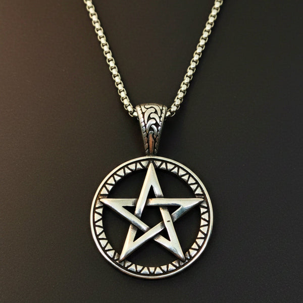 ARCANE STAR - 34mm Titanium Steel Pendant with 24inch Round Box 4mm Chain for Men & Boys